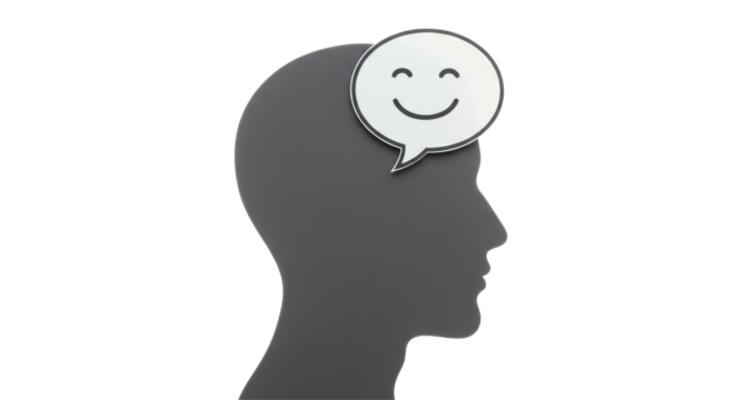 Isolated Human Head Silhouette with Happy Speech Bubble