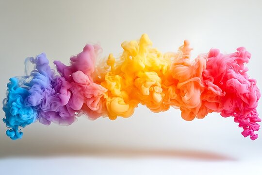 Vibrant, swirling clouds of colored ink disperse and fade in water, creating ethereal, abstract formations