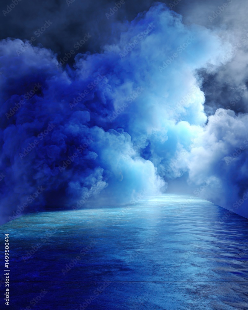 Poster dramatic blue smoke over water surface abstract background studio shot for product display or presen