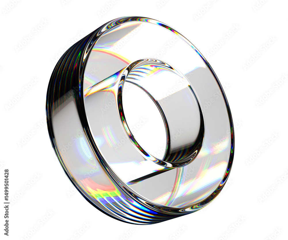 Poster 3d glass crystal transparent circle geometric figure on black background. abstract render glossy rin