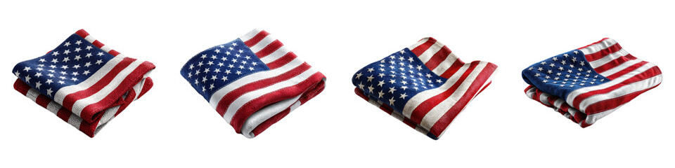 Fototapeta premium Folded American Flags Displayed in Various Arrangements and Angles