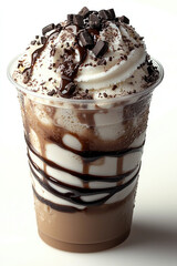 Iced coffee with whipped cream, chocolate syrup, chocolate chunks, dessert, sweet, cold, refreshing