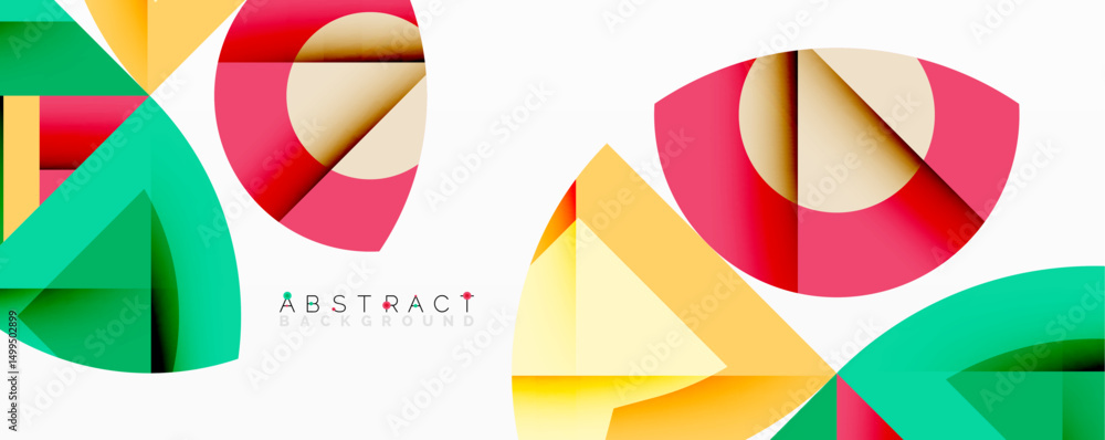 Poster abstract geometric shapes, vibrant colors, modern design. overlapping circles, triangles create dyna