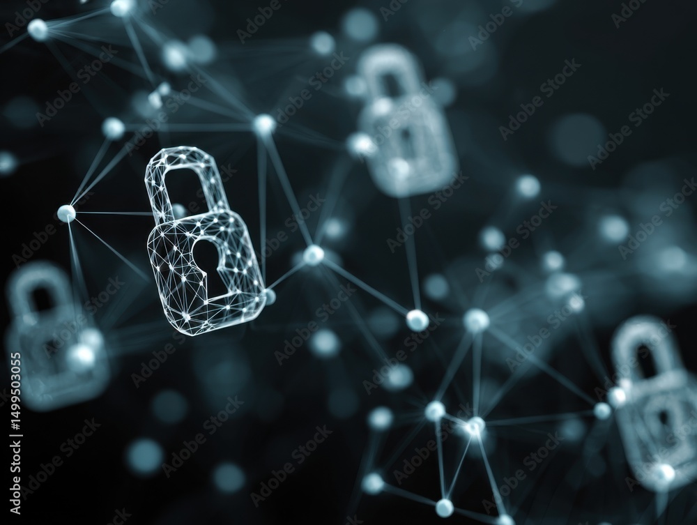 Aufkleber Digital security concept with network of padlocks representing data protection and cybersecurity in a modern abstract style