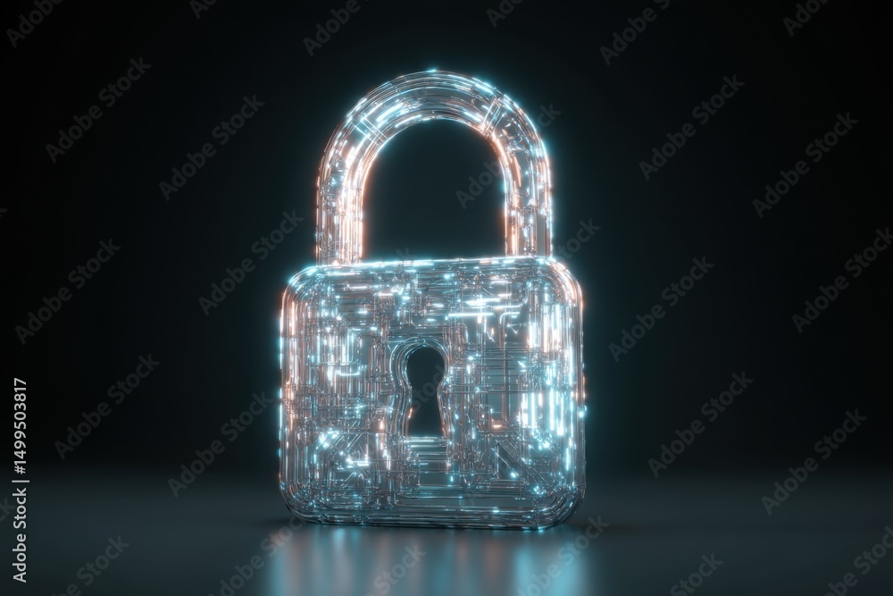 Poster digital padlock security concept close up glowing technology style on dark background cyber protecti