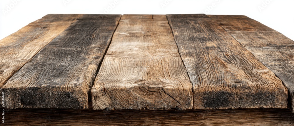 Aufkleber rustic wood tabletop close-up perspective on white background for product mockups and food photograp