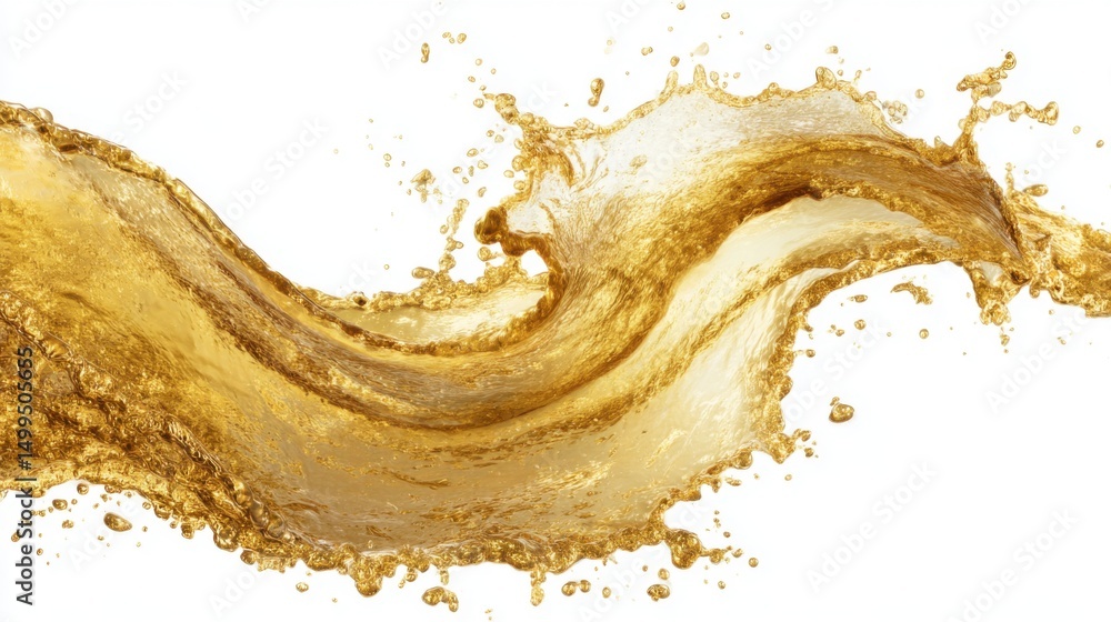 Aufkleber golden liquid splashing in mid-air on white background studio shot abstract dynamic motion