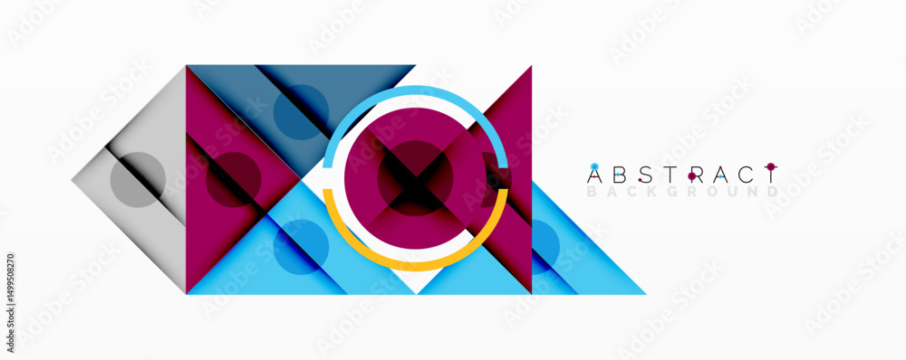 Poster abstract geometric design. overlapping shapes create modern visual effect. blue, purple, gray colors