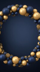 Elegant balloon arch framing copy space against dark blue background studio shot for party decoration or event design