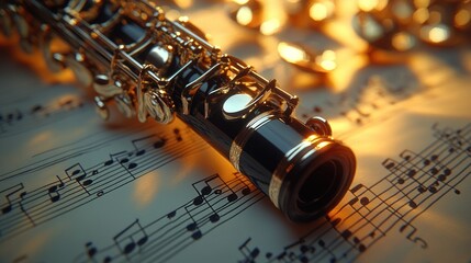 Obraz premium Classical clarinet on music sheet