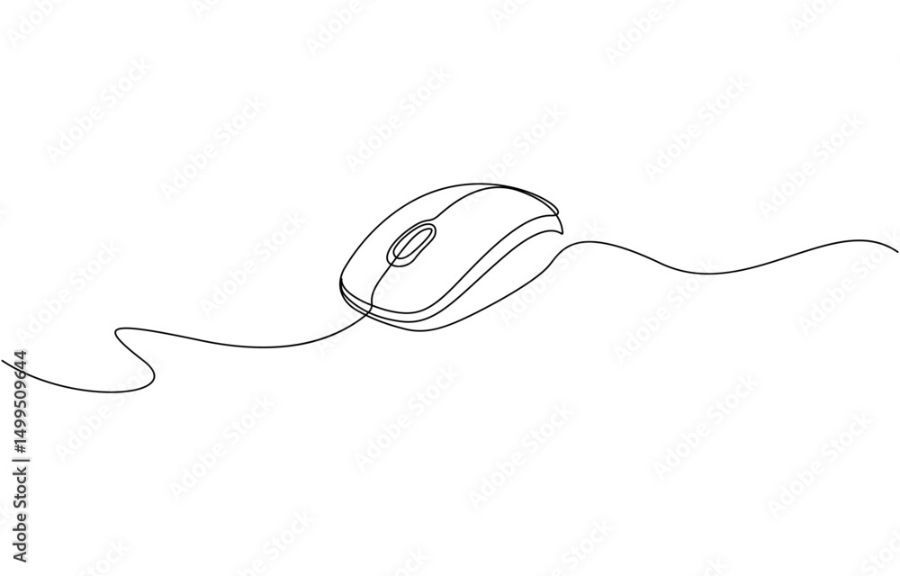 Poster continuous single line drawing of computer mouse icon. vector illustration, mouse outline drawing il