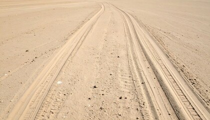 Naklejka premium Tire Tracks On Light Brown Sand Desert Landscape