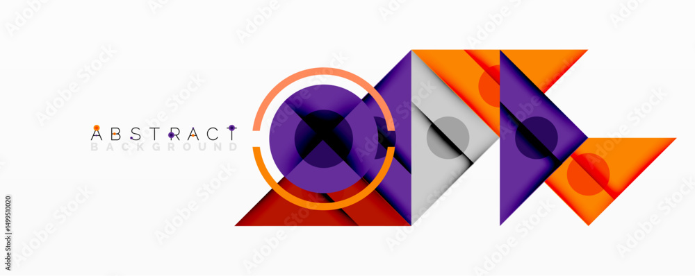 Poster modern geometric design. purple, orange, gray shapes overlap creating dynamic visual effect. minimal