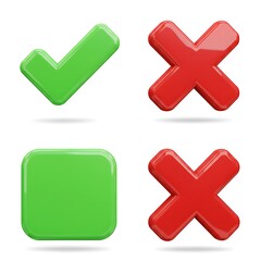 Obraz premium Green check mark and red x symbols isolated on white background