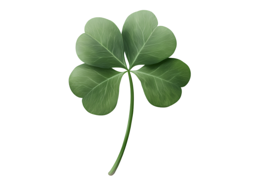 Lucky green clover leaf isolated on a transparent background, cutout PNG file for graphic design elements.