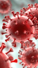 Microscopic View of Coronavirus Structure Close Up Rendered in Red Tones for Medical Illustration and Research Purposes