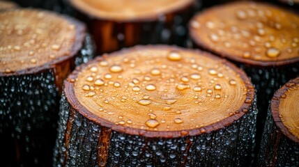 Close-up of wet wooden logs