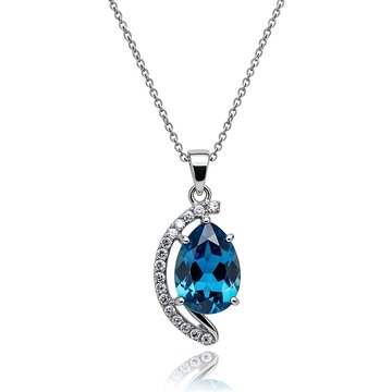 Blue topaz pendant necklace with diamonds isolated on white background