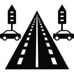 Road traffic with cars on a city highway, a vector illustration of fast transportation and travel direction