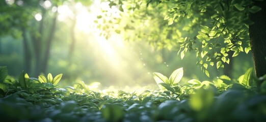 Lush forest floor bathed in sunlight