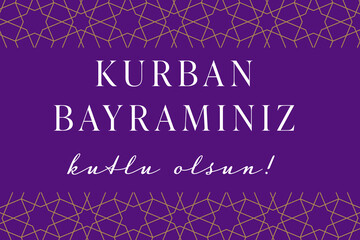 Bayramınız Kutlu Olsun Message on Purple background, modern golden traditional geometric ornamental star graphic design. Bayram greeting. Muslim holiday celebration. White text with aesthetic fonts.