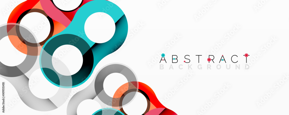 Poster Modern abstract design. Overlapping circles create dynamic visual effect. Bright colors contrast with white space. Simple, clean aesthetic.