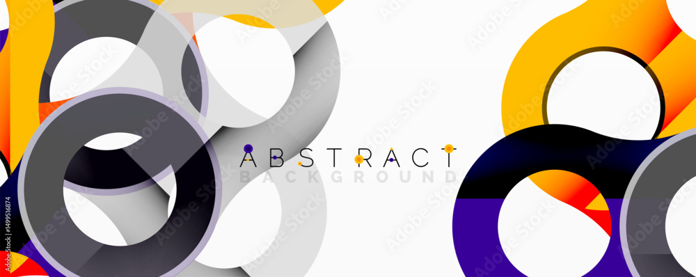 Poster Modern design features overlapping circles. Vibrant colors create dynamic visual effect. Clean lines, geometric shapes present abstract composition.