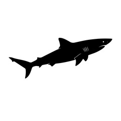 Obraz premium Sleek black shark silhouette swimming with pointed fins and gills