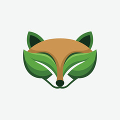 Minimalist Fox or Raccoon Leaf Logo – Green Abstract Eco Vector Design for Sustainable Brands