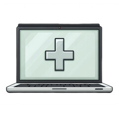 Fototapeta premium Online healthcare digital health laptop medical cross telemedicine concept on transparent background