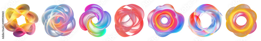 Poster png vibrant abstract swirling patterns, element set on transparent background