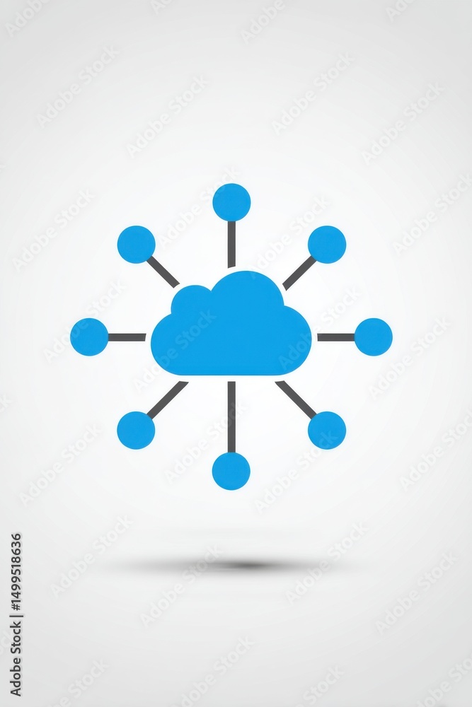 Poster blue cloud network illustration connecting dots on gray background minimalist style for data storage
