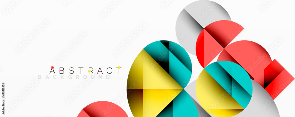 Poster Modern abstract design features overlapping geometric shapes. Bright colors create dynamic visual effect. Clean white background enhances composition.