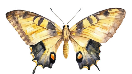 Obraz premium Beautiful yellow and black butterfly with detailed wing patterns isolated on white transparent background