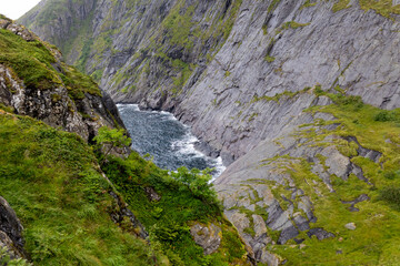 Cute little child, enjoying the view in small A village on the end of Lofoten, Norway