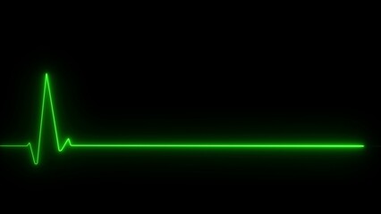 Neon Death Heartbeat Line on Black Background, Glowing Flatline ECG Illustration, Futuristic Medical and Health Concept, Cardiology Vital Signs, Emergency and Critical Care