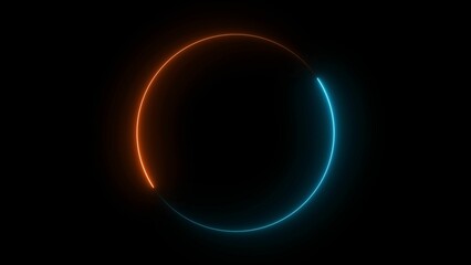 Futuristic glowing circular loading animation with neon brown and cyan gradient on black background, minimal spinning progress loop, sci-fi user interface element, modern tech motion graphic