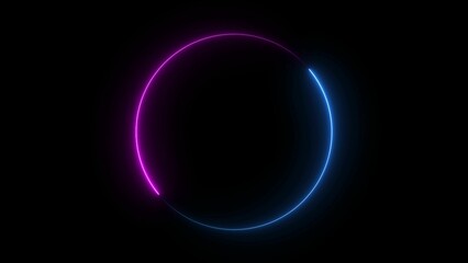 Futuristic glowing circular loading animation with neon blue and pink gradient on black background, minimal spinning progress loop, sci-fi user interface element, modern tech motion graphic