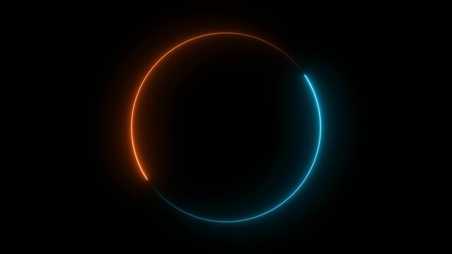 Futuristic glowing circular loading animation with neon brown and cyan gradient on black background, minimal spinning progress loop, sci-fi user interface element, modern tech motion graphic