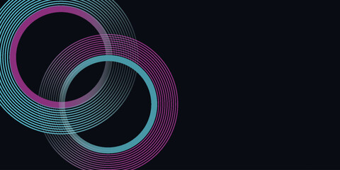 Dark abstract background with glowing blue and pink circle lines. Modern shiny blue and pink geometric lines pattern. Futuristic technology concept. Vector