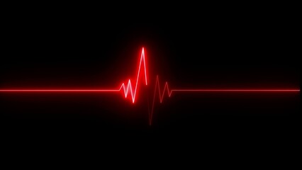 Heartbeat Neon Line on Black Background, Glowing Electrocardiogram (ECG) Pulse Illustration, Futuristic Medical and Health Concept