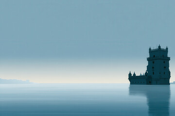 Fototapeta premium minimalist representation of belem tower lisbons iconic symbol set against clear sky