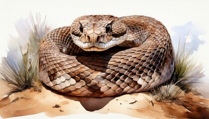 Naklejka premium Gefährliche Klapperschlange im Wüstensand