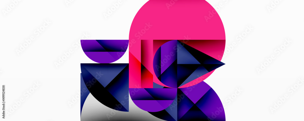 Aufkleber Abstract geometric composition. Vivid pinks, purples create dynamic shapes. Minimalist design, modern aesthetic, clean lines dominate.