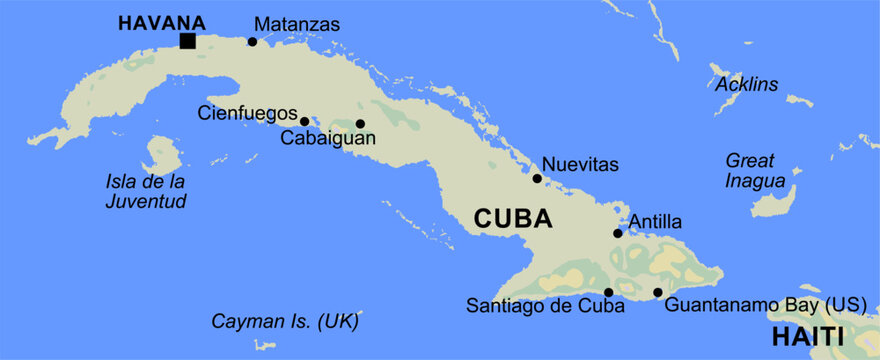 Vector geographical world map. Cuba, haiti,
isla de la juventud, cayman island, acklins, great inagua, 
havana, matanzas, antilla, guantanamo bay, santiago de cuba,
nuevitas, cienfuegos, cabaiguan.