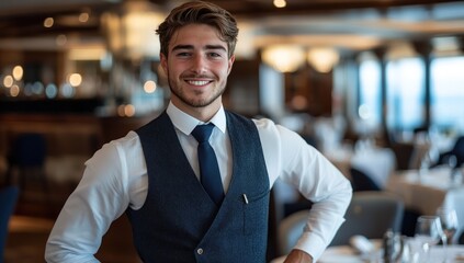 Fototapeta premium Smiling waiter in a restaurant