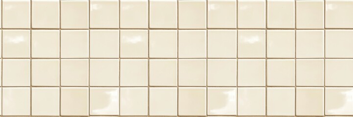 Fototapeta na wymiar background banner panorama with beige cream colored tiles wall texture, square mosaic tile, seamless pattern