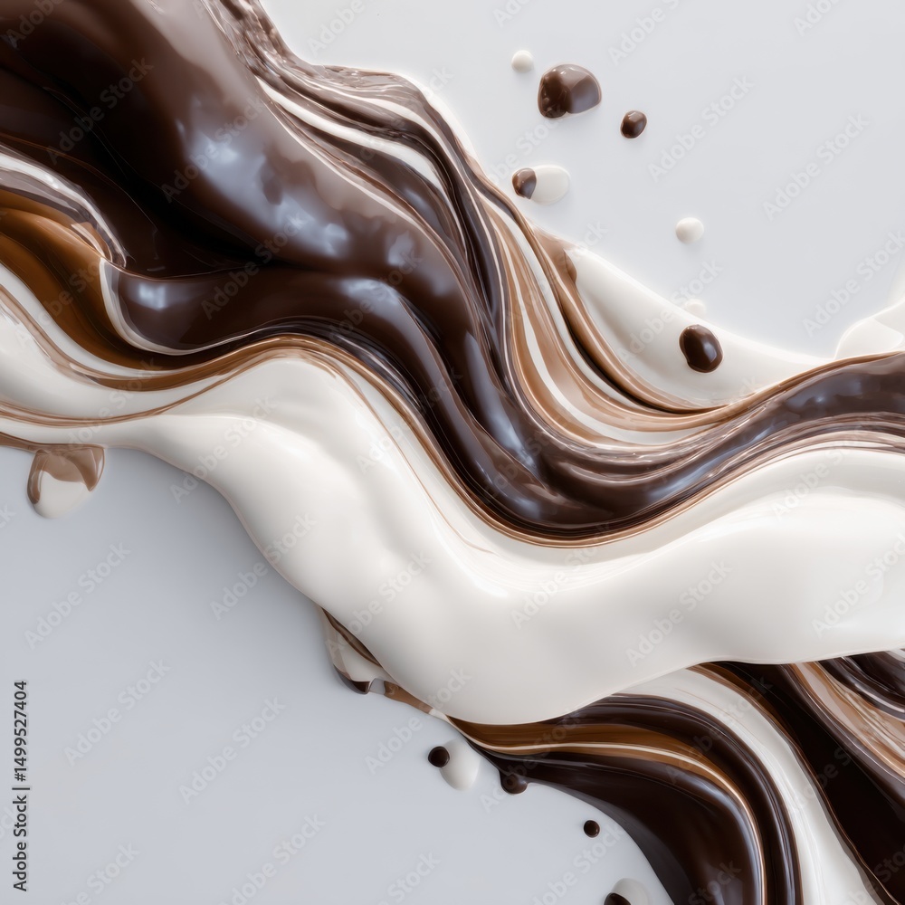 Poster abstract chocolate swirl background with milk and dark chocolate waves flowing together in a dynamic