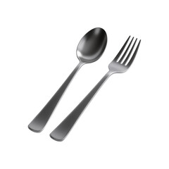 Elegant silver spoon and fork on black background