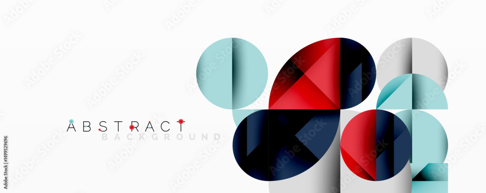 Aufkleber abstract geometric shapes overlap, creating modern design. colors include red, blue, gray, teal. min